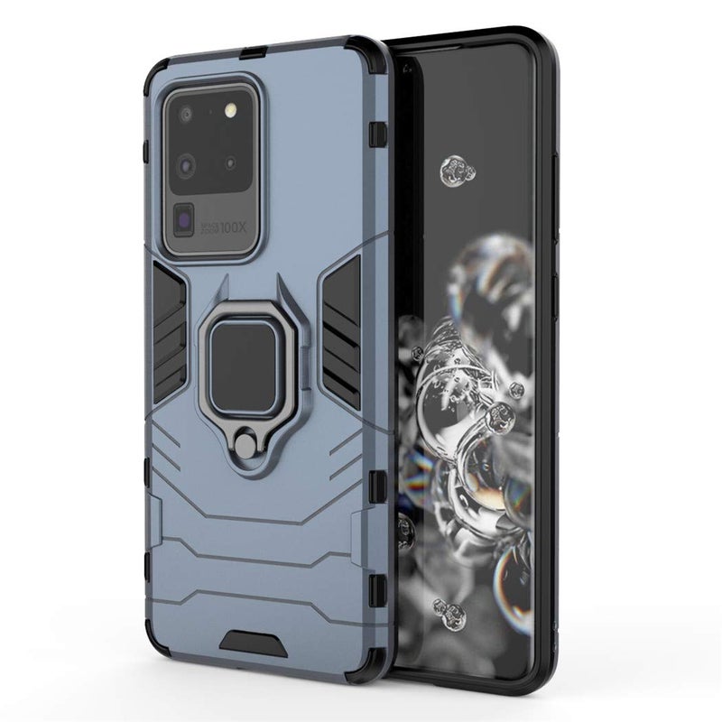 MaiJin Compatible with Samsung Galaxy S20 Ultra, Galaxy S20Ultra 5G Case, Metal Ring Grip Kickstand Bumper (Works with Magnetic Car Mount) Dual Layer Rugged Cover (Navy Blue) - Image 4